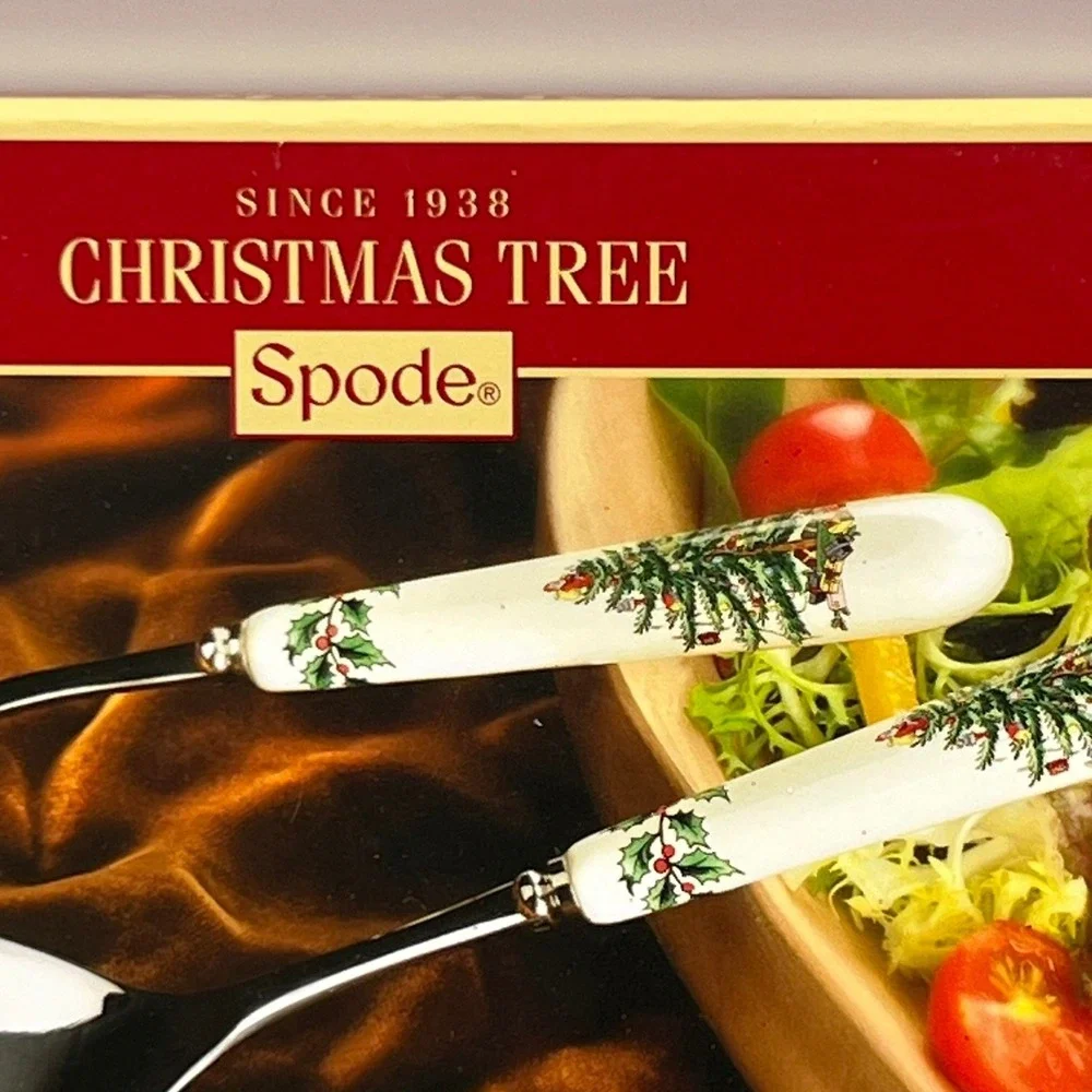 Spode Christmas Tree Salad Servers Unisex OS White Brand New Ceramic Handles